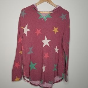 Red Round Hem Long Sleeve Star Hoodie